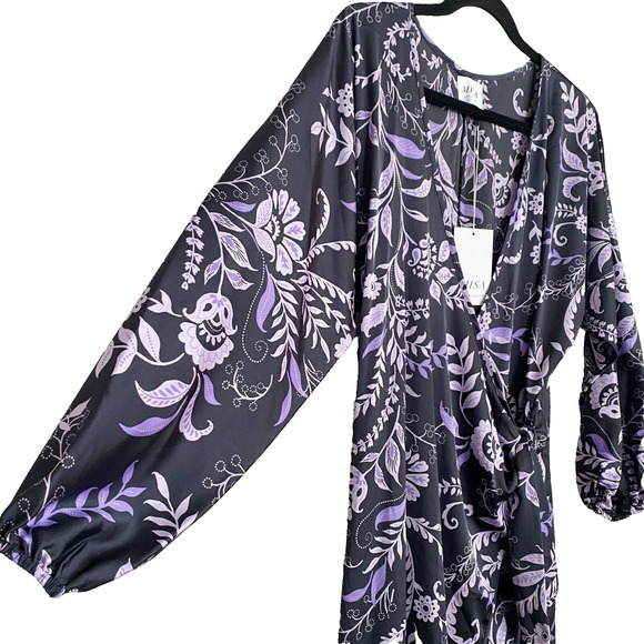 NWT Misa Los Angeles Women's Sylvia Floral Wrap Midi Dress Sz Small Indigo Vines - Picture 5 of 9
